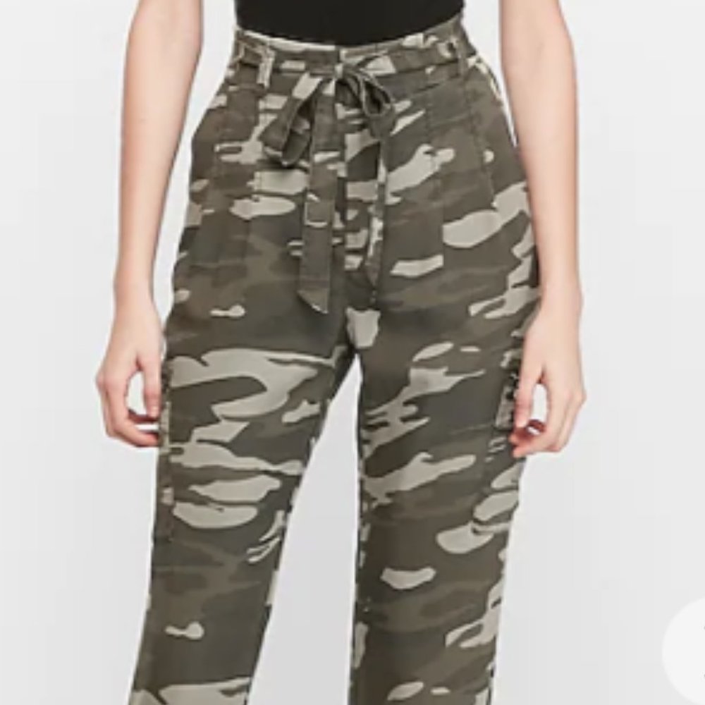 High Waisted Sash Tie Cargo Jogger Pants
